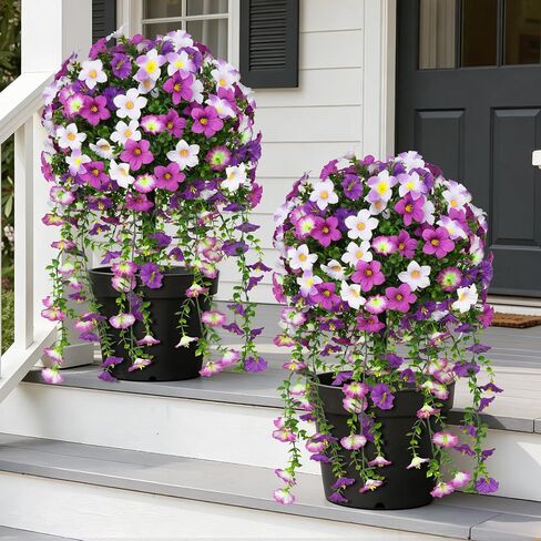 Grooy Artificial Boxwood Topiary Ball with Lavender, Set of 2 Artificial Shrub Bushes with Ground Spike, UV Resistant Fake Evergreen Plant Tree for Porch Outdoor Planters Indoor in Saudi Arabia