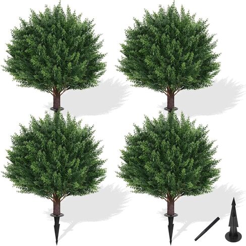 Grooy Artificial Boxwood Topiary Ball with Lavender, Set of 2 Artificial Shrub Bushes with Ground Spike, UV Resistant Fake Evergreen Plant Tree for Porch Outdoor Planters Indoor in Saudi Arabia