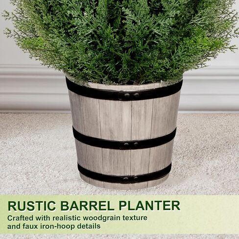 VIVATREES 4FT Artificial Cedar Topiary Trees with Rustic Barrel Planter, Outdoor Indoor Realistic Faux Pine Shrubs Plants, Fake Cypress Trees for Home Offices Porch Decor, Set of 2 in Kuwait