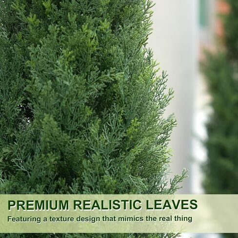 VIVATREES 4FT Artificial Cedar Topiary Trees with Rustic Barrel Planter, Outdoor Indoor Realistic Faux Pine Shrubs Plants, Fake Cypress Trees for Home Offices Porch Decor, Set of 2 in Kuwait