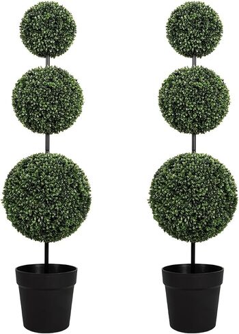 VIVATREES 3FT UV-Resistant Artificial Triple Ball Boxwood Topiary Set of 2, All-Weather Outdoor & Indoor Decor for Garden, Porch, Entryway in Saudi Arabia