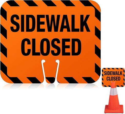 6 Pcs Plastic Traffic Cone Sign Sidewalk Closed Traffic Cone Top Warning Sign 10.4" Height x 12.6" Width x 0.05" Thickness Road Caution Sign for Outdoor Barricade Construction in Kuwait