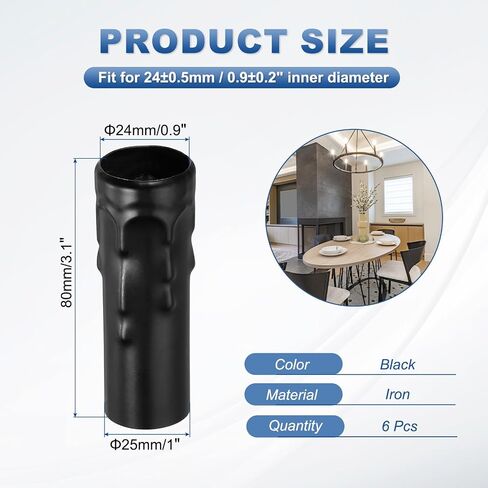 Candle Sleeves for E14 Chandeliers 3.2 Inch - 6 Pcs Metal Socket Covers with Dripping Candelabra Base 24mm I.D., Light Bulb Accessories for Lamps DIY Lighting Fixture, Black in Kuwait