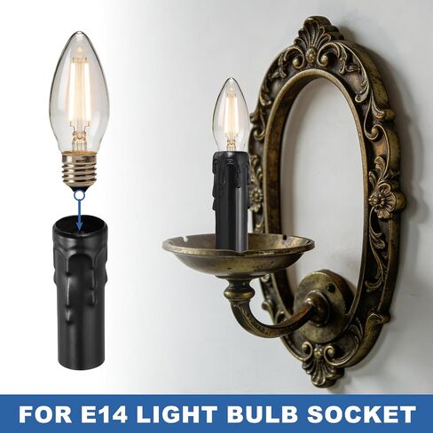 Candle Sleeves for E14 Chandeliers 3.2 Inch - 6 Pcs Metal Socket Covers with Dripping Candelabra Base 24mm I.D., Light Bulb Accessories for Lamps DIY Lighting Fixture, Black in Kuwait