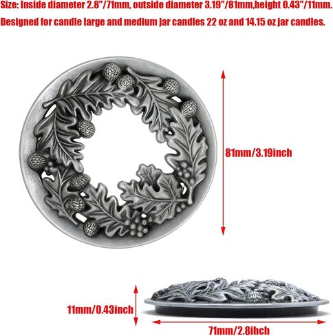 Lid Jar Candle Topper Scented Leaf Pine Candle Toppers Cover Accessory Shade Sleeves for Women, Help Burn Melt Evenly,Gifts for Candle Lovers,3.19inch in Diameter (Antique Silver and Antique Bronze) in Saudi Arabia