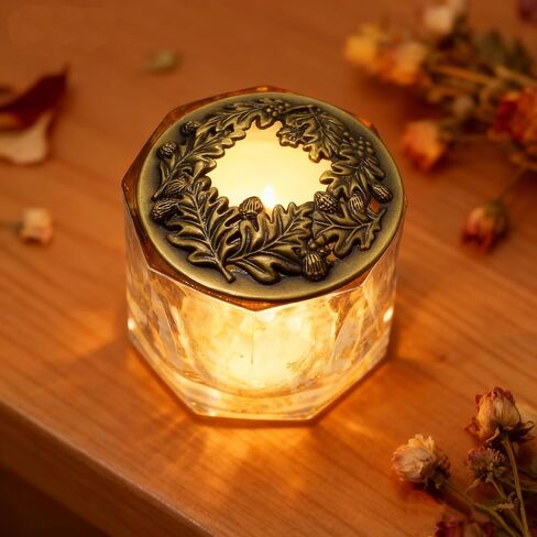 Lid Jar Candle Topper Scented Leaf Pine Candle Toppers Cover Accessory Shade Sleeves for Women, Help Burn Melt Evenly,Gifts for Candle Lovers,3.19inch in Diameter (Antique Silver and Antique Bronze) in Saudi Arabia