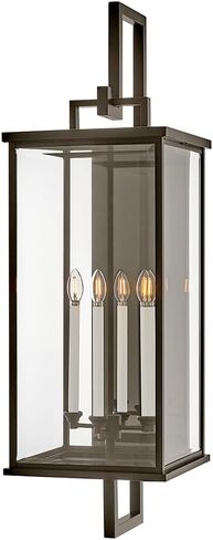 Hinkley Weymouth Large Four Light Wall Mount Lantern – Estate Series, Aluminum, Candle Sleeves, Rectangular, Clear Beveled Glass – Black Finish in Kuwait