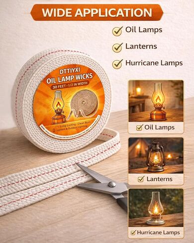 Oil Lamp Wicks, 1/2 Inch x 30 Ft, Flat Cotton Lantern Wick for Oil Lamps in Saudi Arabia