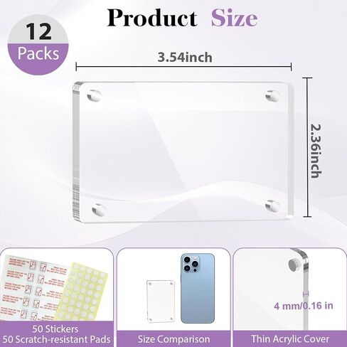 SAMYUCHO 12 Packs Acrylic Magnetic Picture Frame for Refrigerator, Mini Wallet Size Picture Frames, Clear Magnet Photo Frames Holder for Polaroid Instax Mini Fuji Film, 2.36 x 3.54 Inch in Saudi Arabia