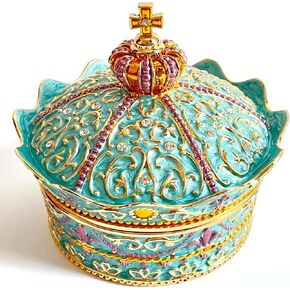 SIWOT Crown Design Jewelry Chest,Creative Vintage Metal Round Storage Box,Alloy Retro Patterned Gem Case (Chrome Red, Extra Large) in Kuwait