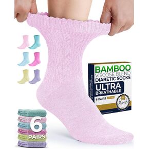 Pembrook Diabetic Socks for Women 6 Pairs Bamboo Viscose Non-Binding Neuropathy Moisture-Wicking Circulation Support in Kuwait