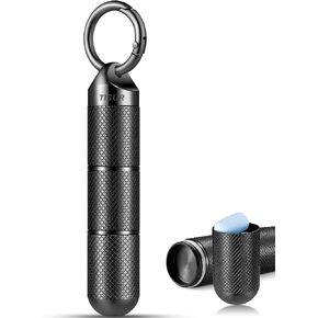 TISUR Small Pill Keychain Container, Mini Portable Titanium Keychain Pill Holder, Pocket Travel Bottle Metal Purse Box Case Black (Tiny Black-0.39inch) in Kuwait