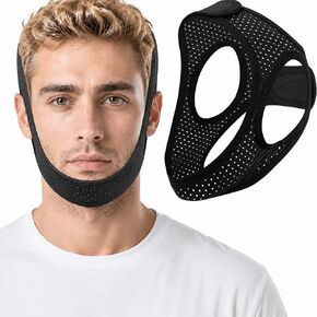Chin Strap for Sleeping, Adjustable Breathable Jaw Support, High Elasticity Snoring Reduction Aid for Men and Women - 22In Black in Kuwait