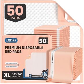 MKISS Bed Pads with Adhesive Strip 30"x36", 50 Count, Thick Absorbent Incontinence Adults Underpads Disposable, Leakproof Pee Pads, Extra Large Pet Training Pads in Saudi Arabia