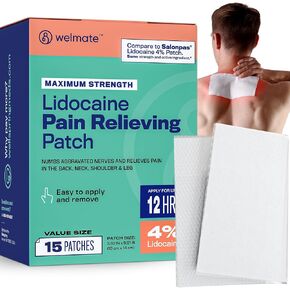 WELMATE - 4% Lidocaine Numbing Patch - Maximum Strength - Temporary Relief of Pain, Back, Neck, Shoulders, Knees, Elbows, Minor Skin Irritations - Topical Analgesic Unscented - 30 ct in Kuwait
