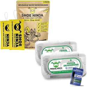 Earth Ninja Fresh Home Bundle – Fridge Ninja (2 Pack) + Shoe Ninja (2 Pack) – Natural Activated Charcoal Odor Eliminators – Long-Lasting, Reusable Deodorizers for Fridge, Shoes, Gym Bags & More in Saudi Arabia