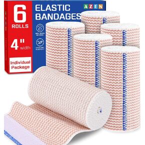 AZEN Premium 6 Pack Elastic Bandage Wrap 4 Inch, Compression Wrap Bandage for Legs, Lymphedema Wraps for Legs, Ankle, Knee, Tummy, Body, Latex-Free in Kuwait