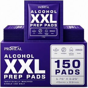 XXL Sterile Alcohol Prep Pads 150 Count - 70% Isopropyl Alcohol Wipes, Individually Wrapped - 2 Ply - Good for Injection Sites and Keeping the Skin Clean, Extra Extra Large 1.75" x 3.25" Pad in Kuwait