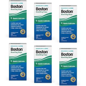 Boston Rewetting Drops for Rigid Gas Permeable (RGP) Lens, Moisturizes & Soothes Eyes, Removes Debris & Particles, Restores Tear Layer, 0.33 Fl Oz (Pack of 6) in Saudi Arabia