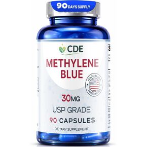 CDE Methylene Blue Capsules 30mg - Made in USA, 90 Days Supply - Pharmaceutical CDEMBC USP Grade, Third Party Lab Tested, Formaldehyde-Free, Non-GMO - Cellular & Cognitive Support in Saudi Arabia