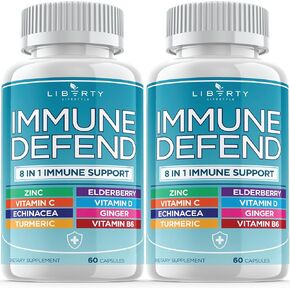 8 in 1 Immune Defense Support, Immunity Vitamins Supplement Booster Zinc 50mg, Vitamin C Elderberry VIT D3 5000 IU, Turmeric Curcumin & Ginger, Echinacea - Allergy Relief for Kids Adults (2 Pack) in Saudi Arabia