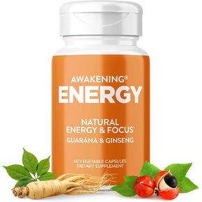 Awakening Natural Energy & Focus Supplement with Panax Ginseng, Guarana Extract & Chromium Picolinate | Brain Supplement for Focus, Energy, Mood & Clarity | Gluten Free Veggie, USA - 60 Caps in Saudi Arabia