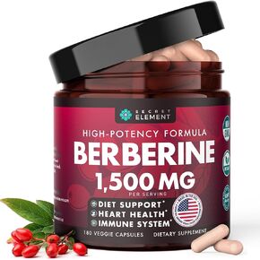 Secret Element Berberine HCL Supplement 1500 mg, High Potency Vegan Capsules with Beet Root, Citrus Bergamot & Black Currant, Non-GMO, 180 Capsules in Saudi Arabia