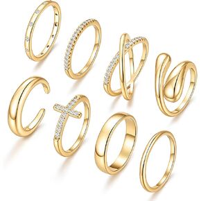 iF YOU Non Tarnish Chunky Gold Rings for Women, 14K Gold Plated Dainty Stackable Cross Cubic Zirconia Ring Set, Knuckle Stacking Pinky Thumb Ring Statement Wedding Bands Jewelry Size 4.5-10 in Saudi Arabia