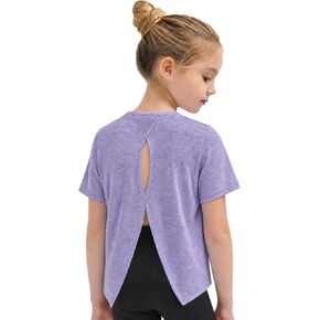 Wenlia Girls Athletic Shirts Short Sleeve Activewear Tops Back Slit Sports T Shirts for Running Tennis 5-14Y in Saudi Arabia