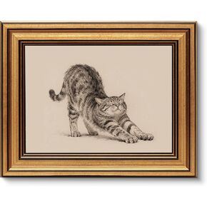 VIYYIEA Vintage Gold Framed Wall Art for Living Room, Canvas Wall Art, Vintage Pictures Decor Animal Painting Bedroom, Home Decor Aesthetic Gifts for Friends or Family - Cat stretching 10L x 8W in Saudi Arabia