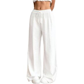 RoseSeek Girl's Linen Beach Pants Wide Leg Flowy Palazzo Pants Casual Summer Trousers Vacation Outfits in Saudi Arabia