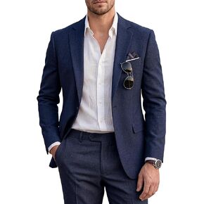 WULFUL Men's Slim Fit 2 Piece Suit, One Button Solid Blazer Business Party Jacket Pants Set in Kuwait