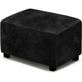 ANARACHON Leather Like Ottoman Cover, Stretch Small Square Ottoman Covers, Rectangular Ottoman Slipcovers with Removable Washable Non-Slip Elastic Bottom for Footstools (02 Brown, Small) in Kuwait