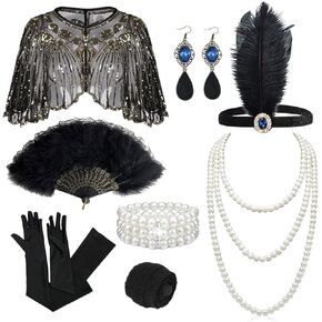 Boonbery 1920s Flapper Gatsby Accessories Set for Women Roaring 20's Theme Party Costume Kit Fashion Roaring 20's Theme Set Black Gold in Saudi Arabia