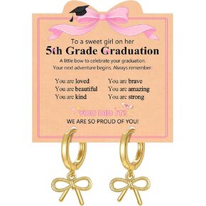 You Did It! - Kindergarten/5th/8th Grade Graduation Gifts, 14K Gold-plated Cute Bow Hoop Earrings for Girls in Saudi Arabia