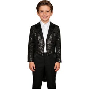 JEATHA Kids Boys Classic Fit Tuxedo Sequined Blazer Tailcoat Party Wedding Swallowtail Suit Jacket Tux Dress Coat in Saudi Arabia