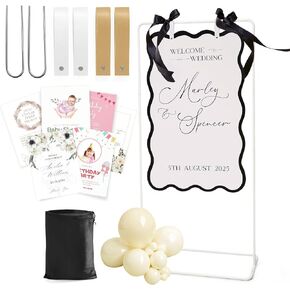 Wedding Welcome Sign Stand, Welcome to our Wedding Sign Holder, White Easel Stand for Sign Poster With Design Bundle & Ground Stakes & Leather Sign Hanging Straps, Linen Sign Stand for Wedding Decor in Saudi Arabia