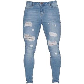 Men's Slim Fit Ripped Skinny Jeans Casual Moto Biker Jean Pants Fashion Stretch Destroyed Denim Pant in Saudi Arabia