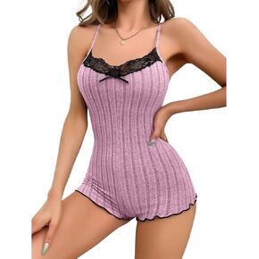 Women Sexy Lace One Piece Pajamas Butterfly Back Onesie Sleepwear Spaghetti Strap Romper Nightwear U-Neck Loungewear in Saudi Arabia