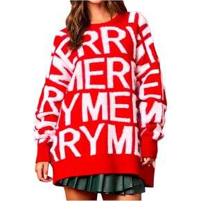 Holiday Merry Christmas Sweater for Women – Cozy Oversized Knit, Festive Red Holiday Pullover, Cute Christmas Sweater in Saudi Arabia