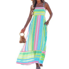 popvil Women Summer Maxi Dress 2026 Spaghetti Strap Long Beach Dress Boho A-Line Flowy Casual Sleeveless Sun Dress in Kuwait