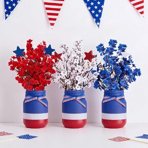 4th of July Table Decorations, Mason Jar Memorial Day Decor with Red White and Blue Artificial Baby's Breath, 4th of July Patriotic Centerpieces for Table, 10 Pcs Independence Day Decorations for Home in Saudi Arabia