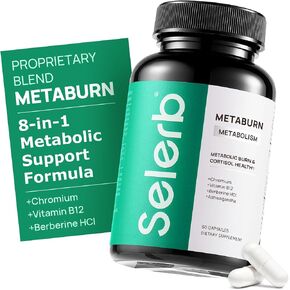 Selerb Metaburn Weight Loss Pills for Women & Men - Appetite Suppressant & Fat Burner, Metabolism Support Weight Loss Supplement with Berberine, Chromium, Green Tea & B12-60 Capsules in Saudi Arabia