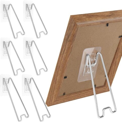 6 Pcs 2 Sizes Picture Frame Stand, Adjustable Picture Frame Holder Stainless Steel Easel Stand, Self Adhesive Photo Frame Stand for 7.02 to 8.58 Photo Frame（Black in Kuwait