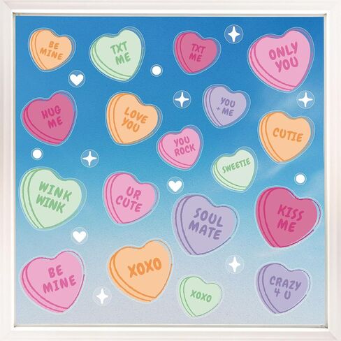 Big Dot of Happiness Valentine Hearts Window Clings, Reusable Holiday Window Sticker Decorations, Colorful Candy Heart Decals, Valentine Static Clings for Galentine's Day Party in Kuwait
