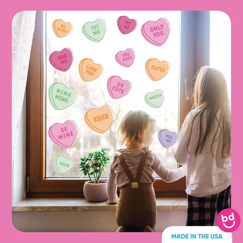 Big Dot of Happiness Valentine Hearts Window Clings, Reusable Holiday Window Sticker Decorations, Colorful Candy Heart Decals, Valentine Static Clings for Galentine's Day Party in Kuwait