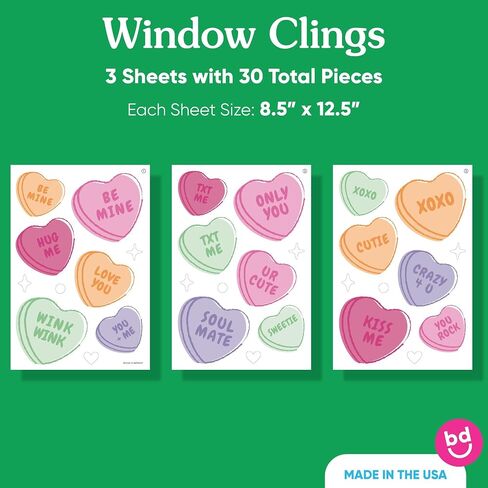 Big Dot of Happiness Valentine Hearts Window Clings, Reusable Holiday Window Sticker Decorations, Colorful Candy Heart Decals, Valentine Static Clings for Galentine's Day Party in Kuwait