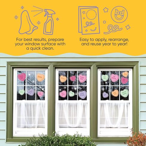 Big Dot of Happiness Valentine Hearts Window Clings, Reusable Holiday Window Sticker Decorations, Colorful Candy Heart Decals, Valentine Static Clings for Galentine's Day Party in Kuwait