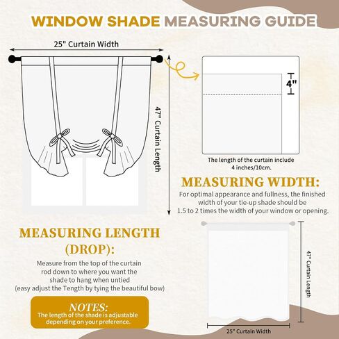 Showgeous Double Layer Linen Blackout Tie Up Curtains Beige Balloon Shade for Small Window Thermal Insulated Fully Lined Balloon Curtains for Bathroom Kitchen(Rod Pocket Panel,25" W x 47" L,Set of 1) in Saudi Arabia