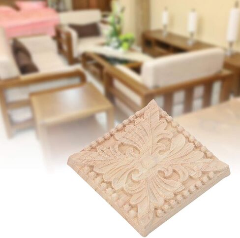 Gavigain Woodcarving Decal,Wood Carved Appliques,4Pcs Carving Checkered Applique Unpainted Decal for Furniture Decoration (Paragraph Two) in Kuwait